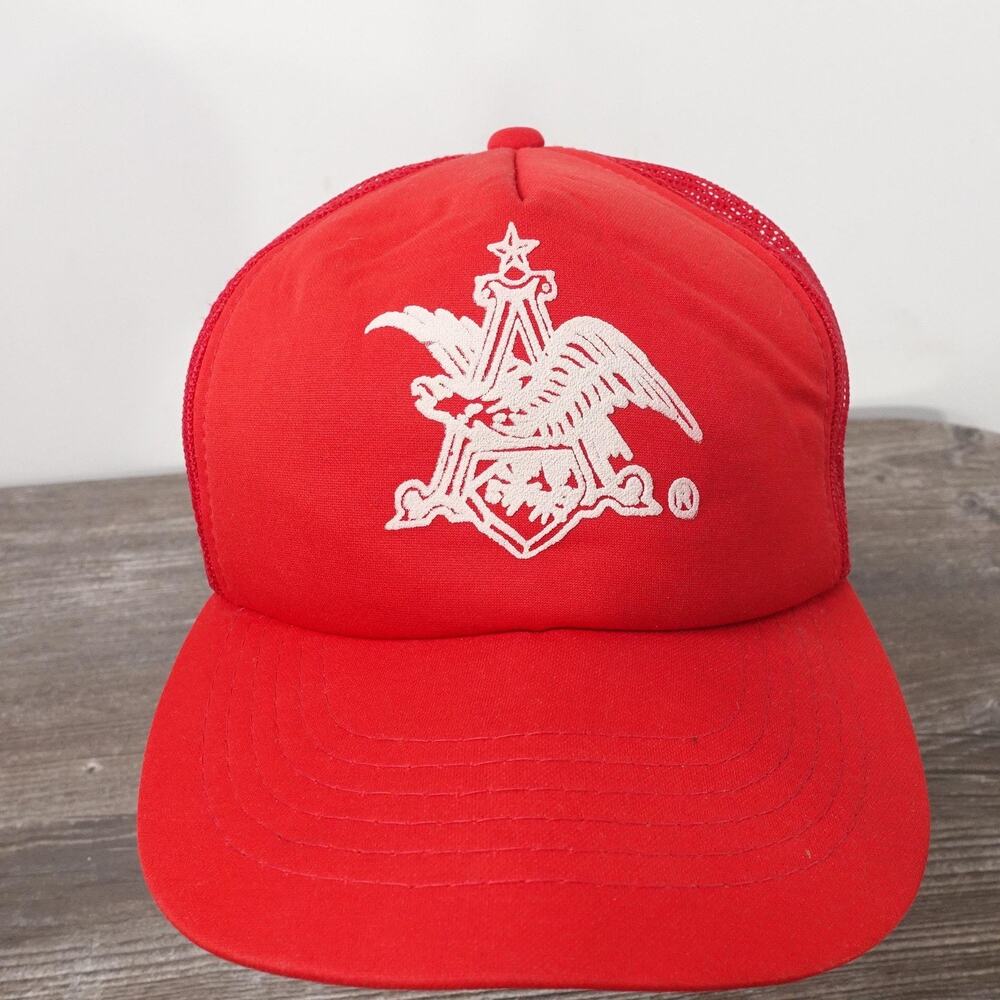 Vintage Budweiser Trucker Hat Red Mesh Snapback Cap‎ Anheuser Eagle Beer Logo